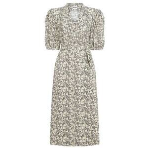 Rouje Paris Louisa Dress Floral Wrap Midi Black Green Beige Size 42/US 8